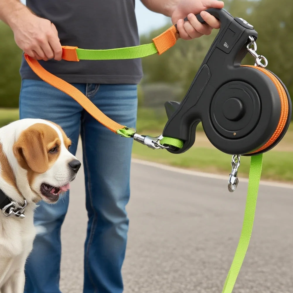 Multifunctional Dog Accessories Retractable Dog Leash Pet Leashes with LED Light For 2 Dogs