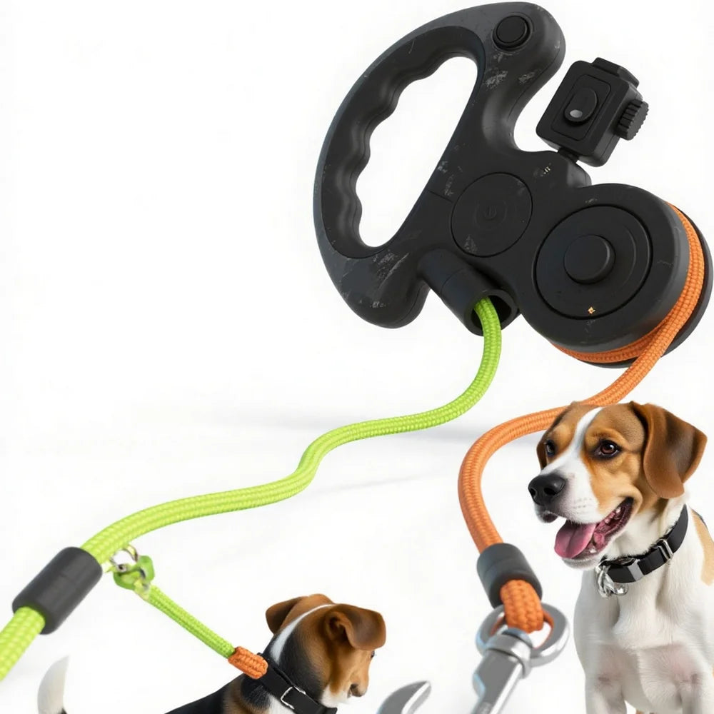 Multifunctional Dog Accessories Retractable Dog Leash Pet Leashes with LED Light For 2 Dogs