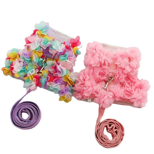 Dog Leash Breathable Stereo Multicolor Flower Harness Pet Cat Dog Leash Set Puppy Vest Harness Leashes for Chihuahua Yorkshire